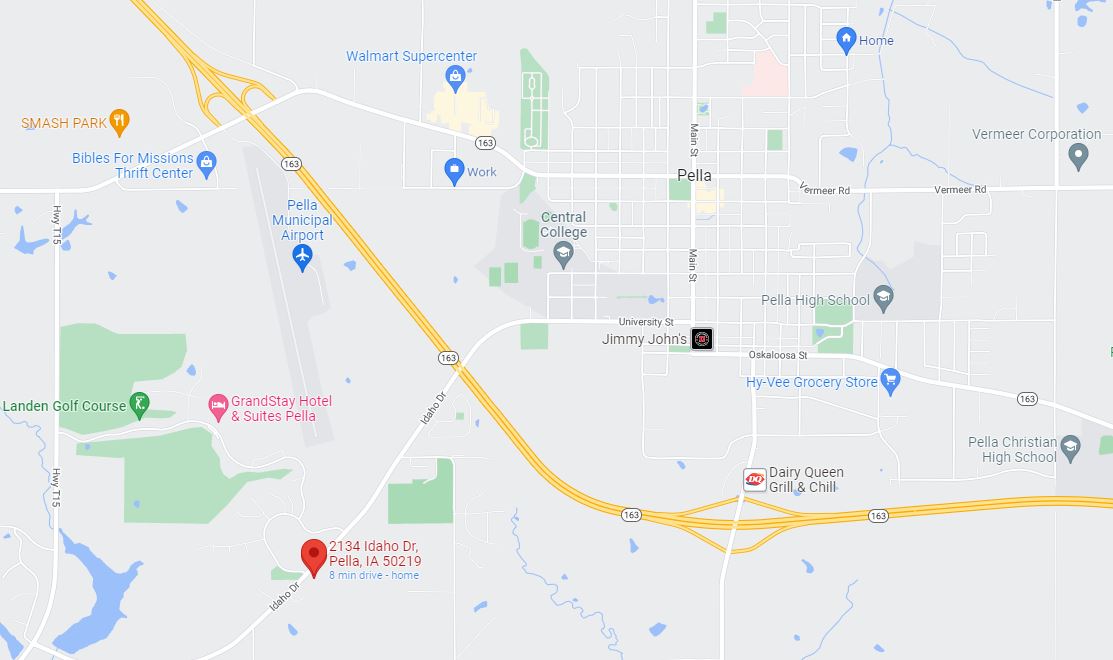 Map to 2134 Idaho Drive, Pella Iowa